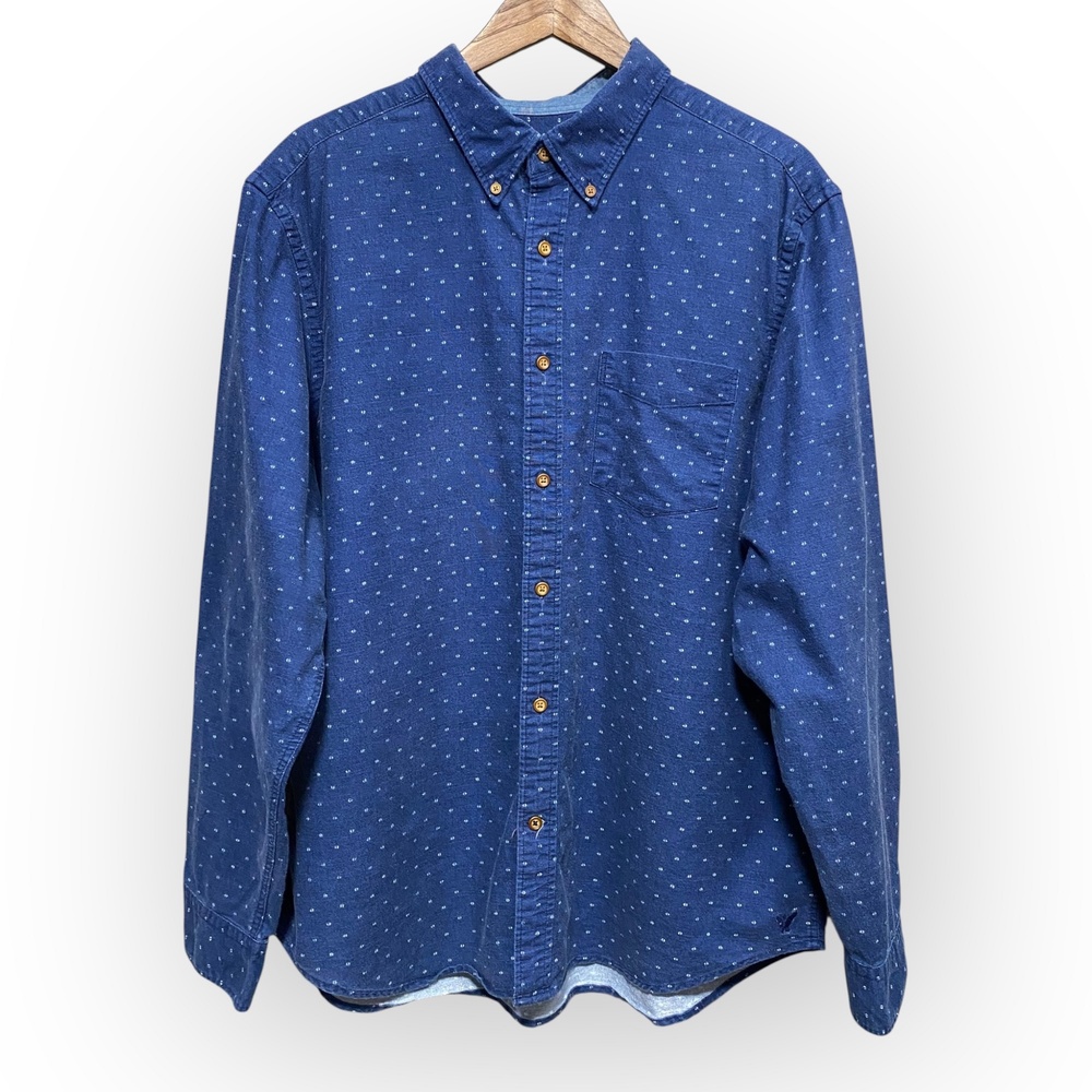 American Eagle Blue Geometric Button-Up Classic Fit Shirt Men’s XXL Long Sleeve